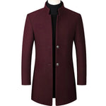 Stand Collar Wool Coat for Men - Wine