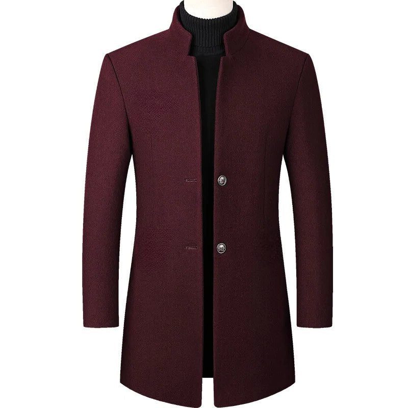 Stand Collar Wool Coat for Men - Wine