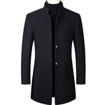 Stand Collar Wool Coat for Men - Navy Blue