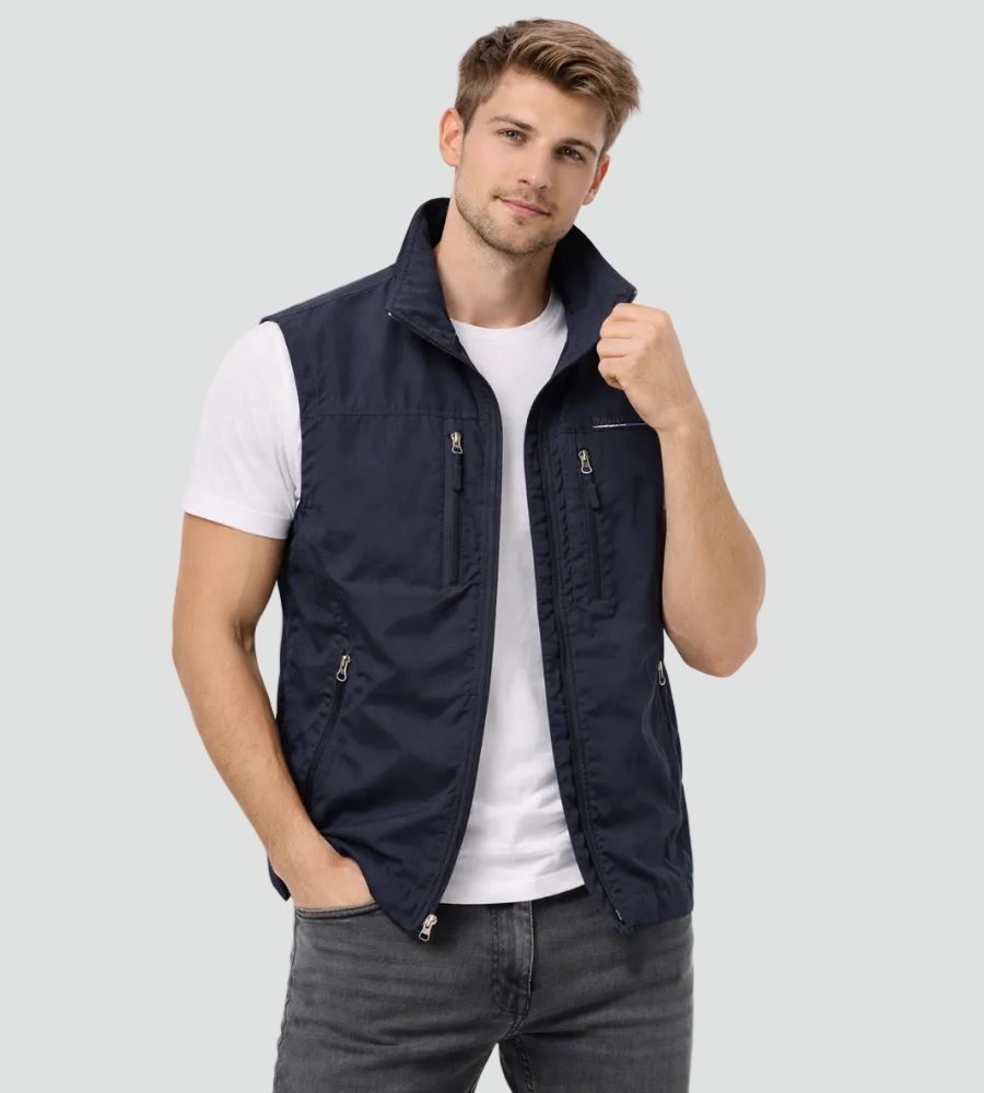 Stand Collar Zip-Up Gilet for Men