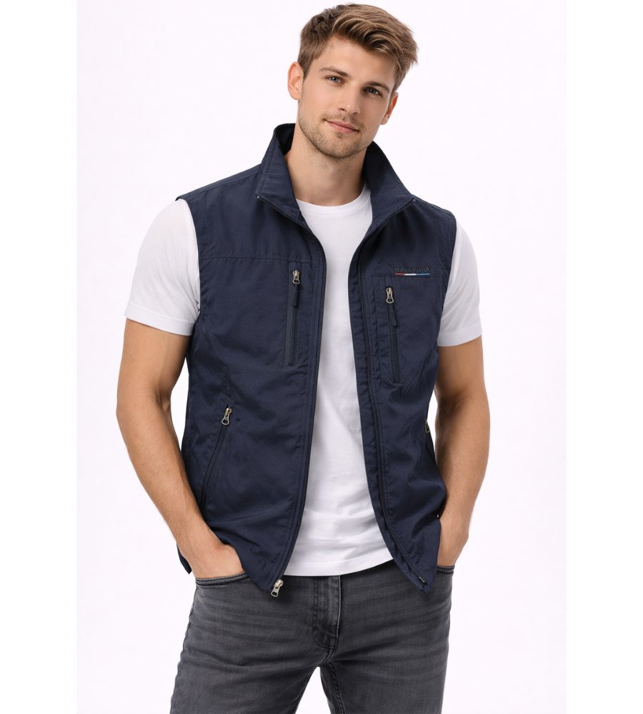Stand Collar Zip-Up Gilet for Men - Donkerblauw
