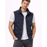 Stand Collar Zip-Up Gilet for Men - Donkerblauw