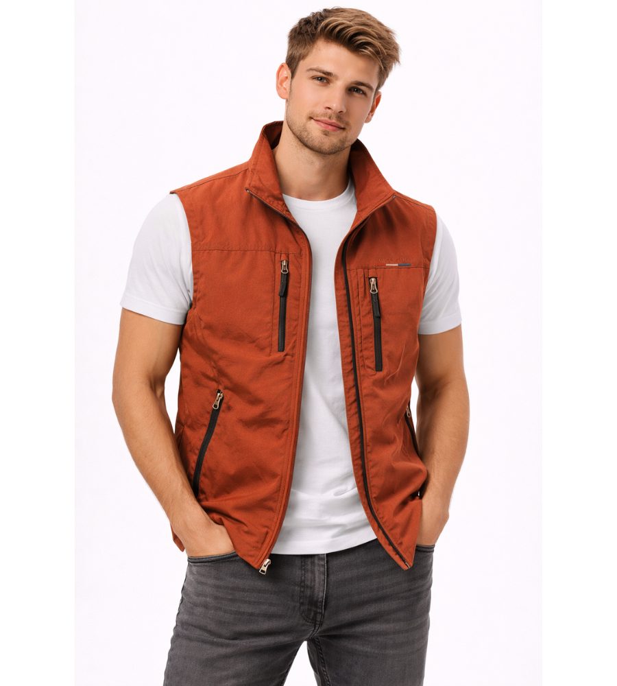 Stand Collar Zip-Up Gilet for Men - Rood
