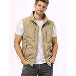 Stand Collar Zip-Up Gilet for Men - Khaki