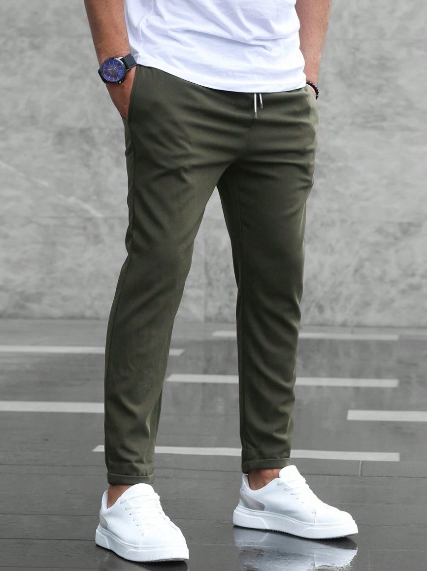 Straight Leg Casual Trousers for Men - Legergroen
