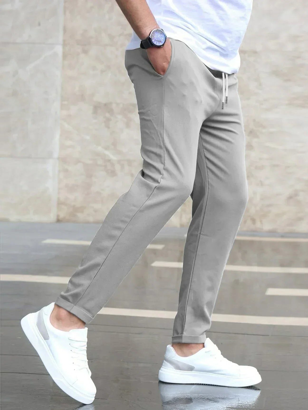 Straight Leg Casual Trousers for Men - Grijs