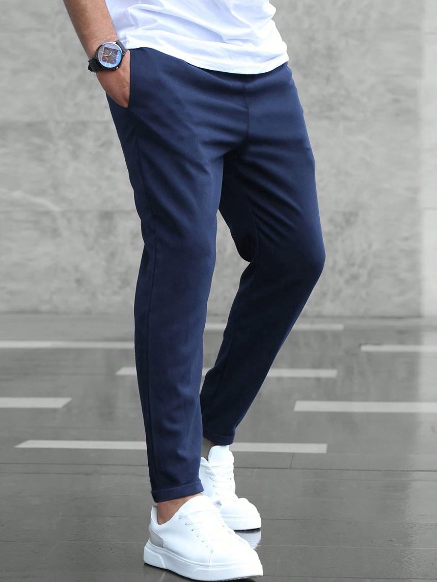 Straight Leg Casual Trousers for Men - Marineblauw