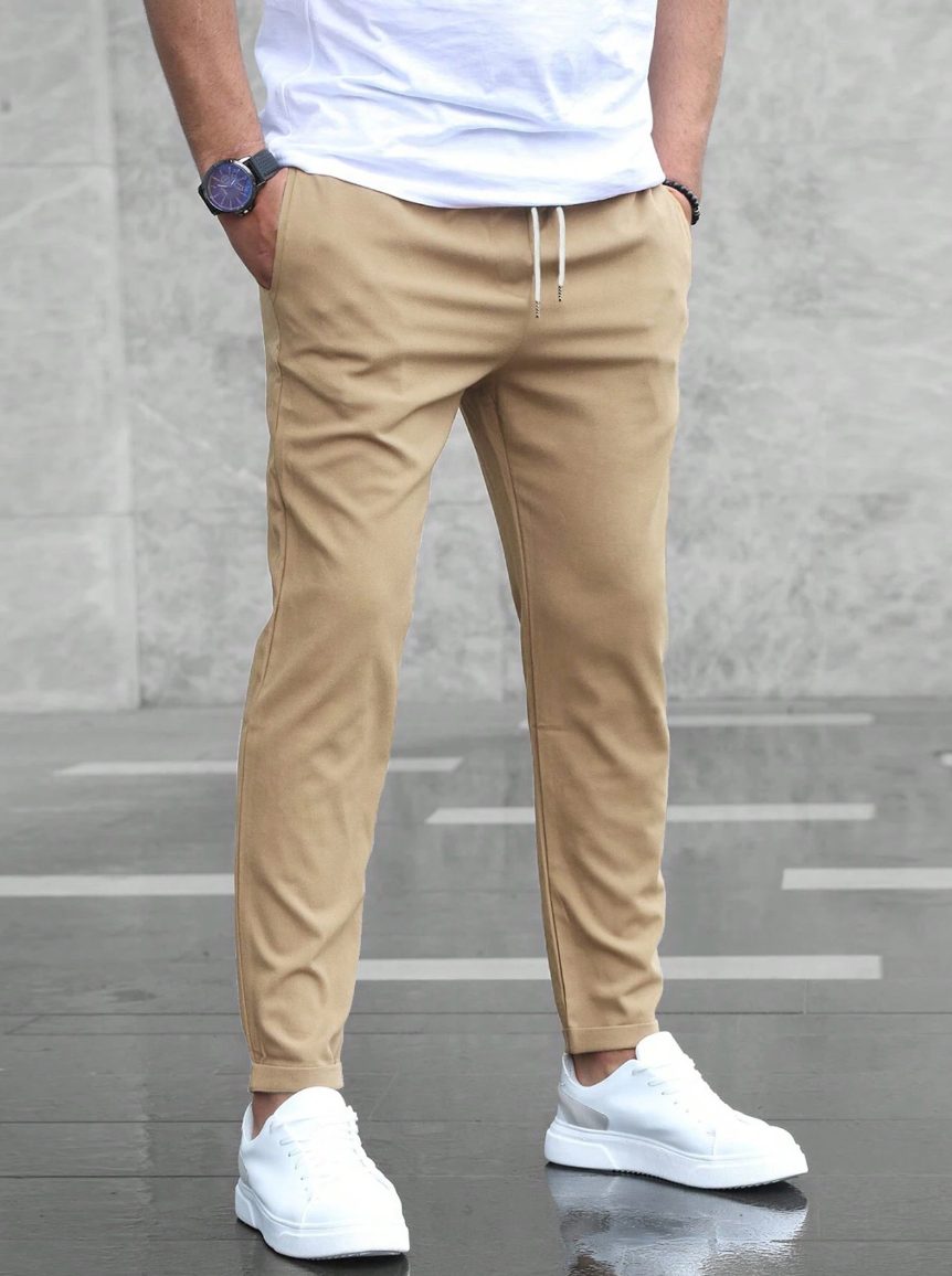 Straight Leg Casual Trousers for Men - Beige
