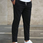 Straight Leg Casual Trousers for Men - Zwart