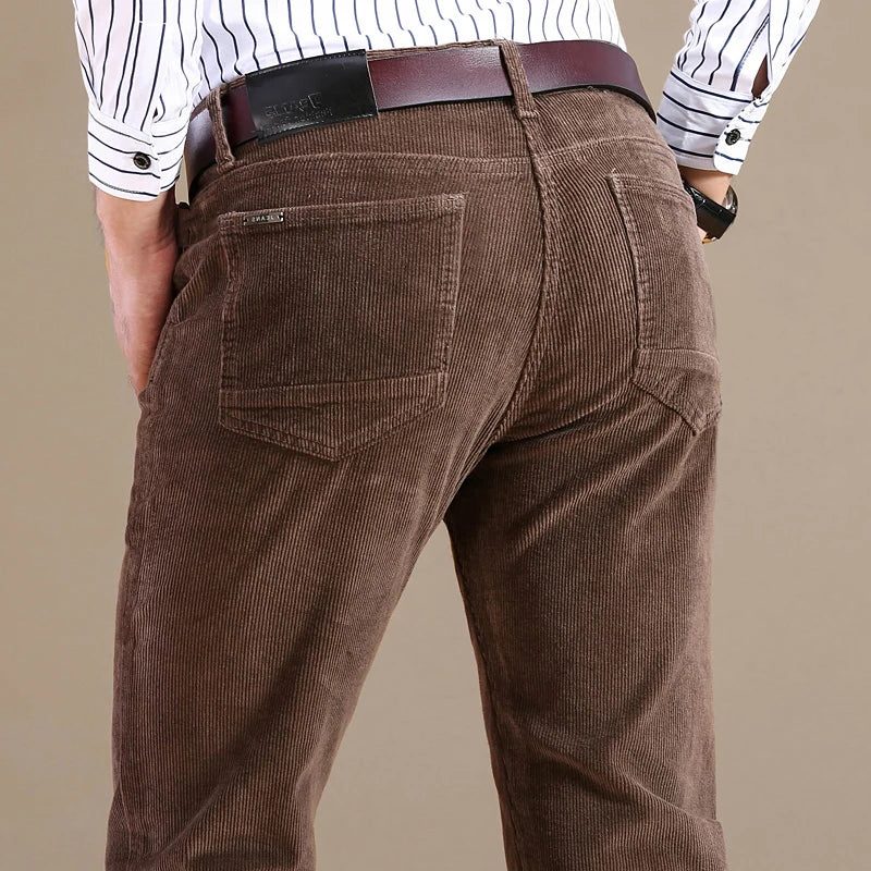 Fine Wale Corduroy Straight Leg Trousers for Men