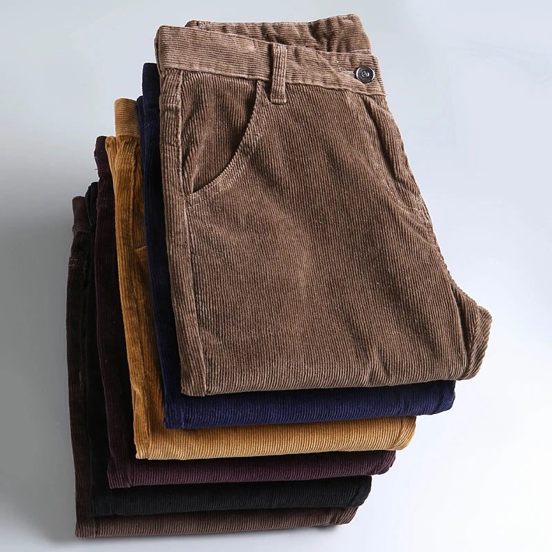 Fine Wale Corduroy Straight Leg Trousers for Men - View 12