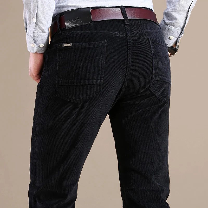 Fine Wale Corduroy Straight Leg Trousers for Men - Black