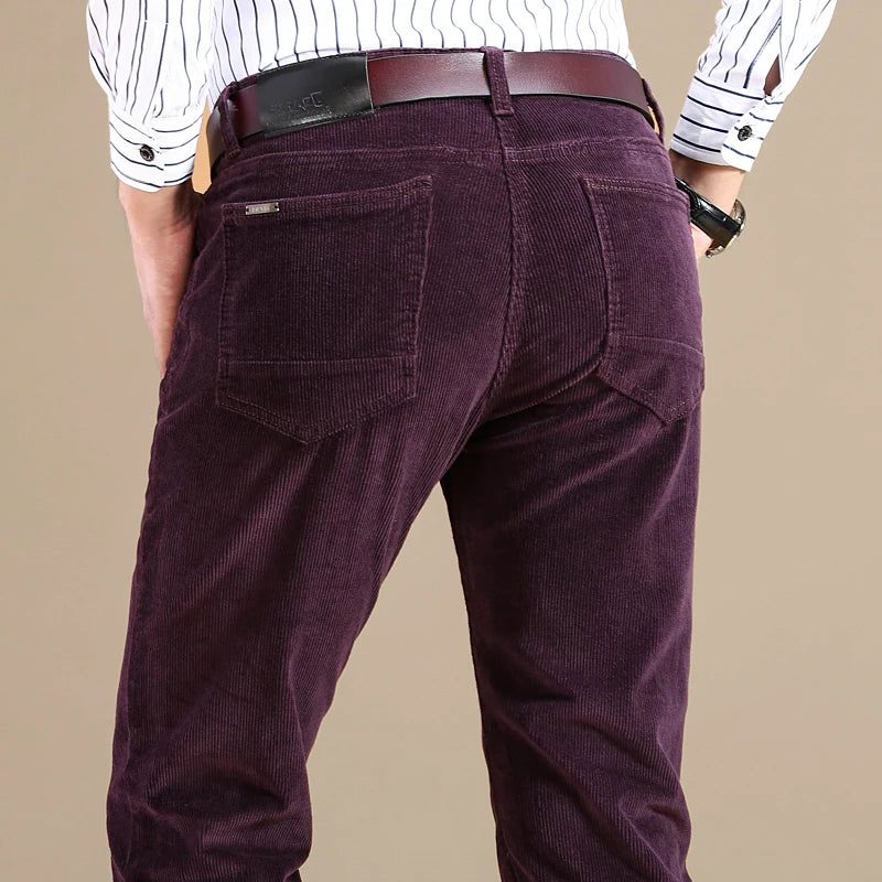 Fine Wale Corduroy Straight Leg Trousers for Men - Burgundy
