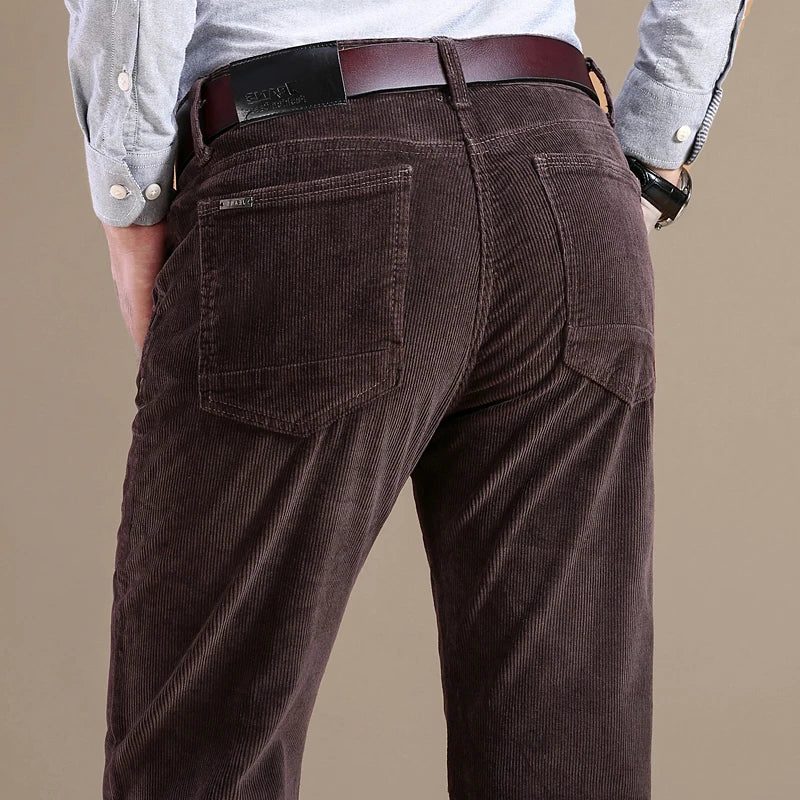 Fine Wale Corduroy Straight Leg Trousers for Men - Dark Brown