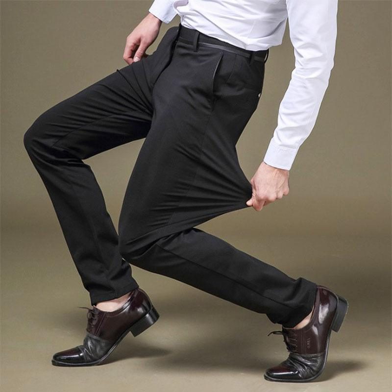 Straight Leg Stretch Trousers for Men - Black
