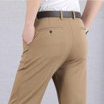 Straight Leg Stretch Trousers for Men - Khaki