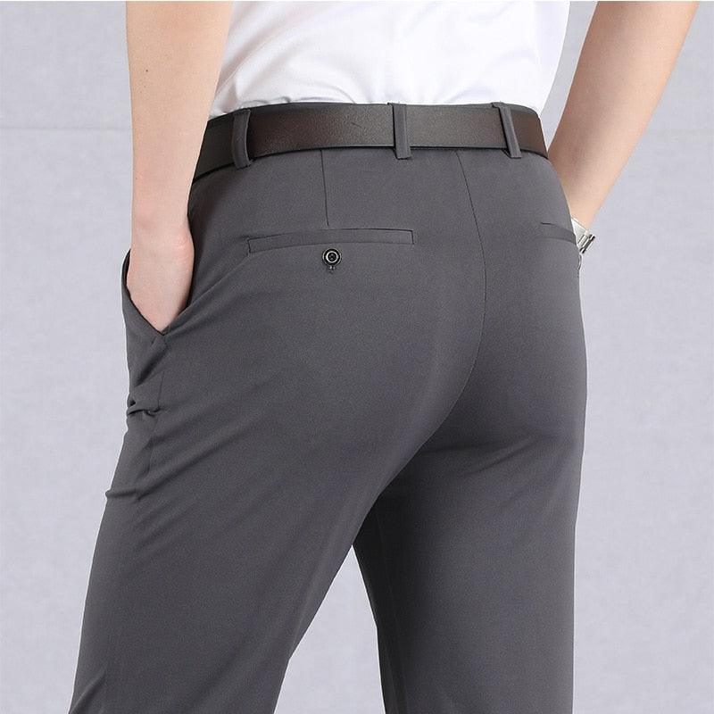 Straight Leg Stretch Trousers for Men - Grey