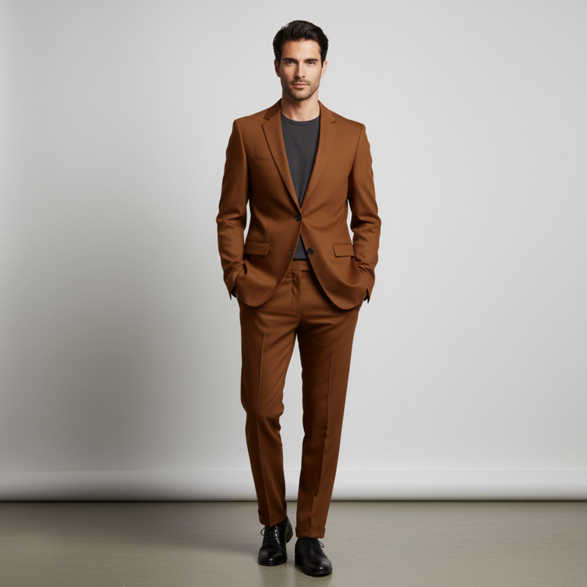 Structured Blazer and Trousers Set for Men - Brown