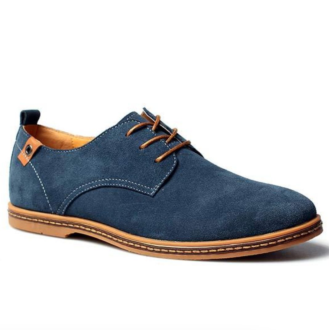 Suede Lace-Up Derby Shoes for Men - Blauw