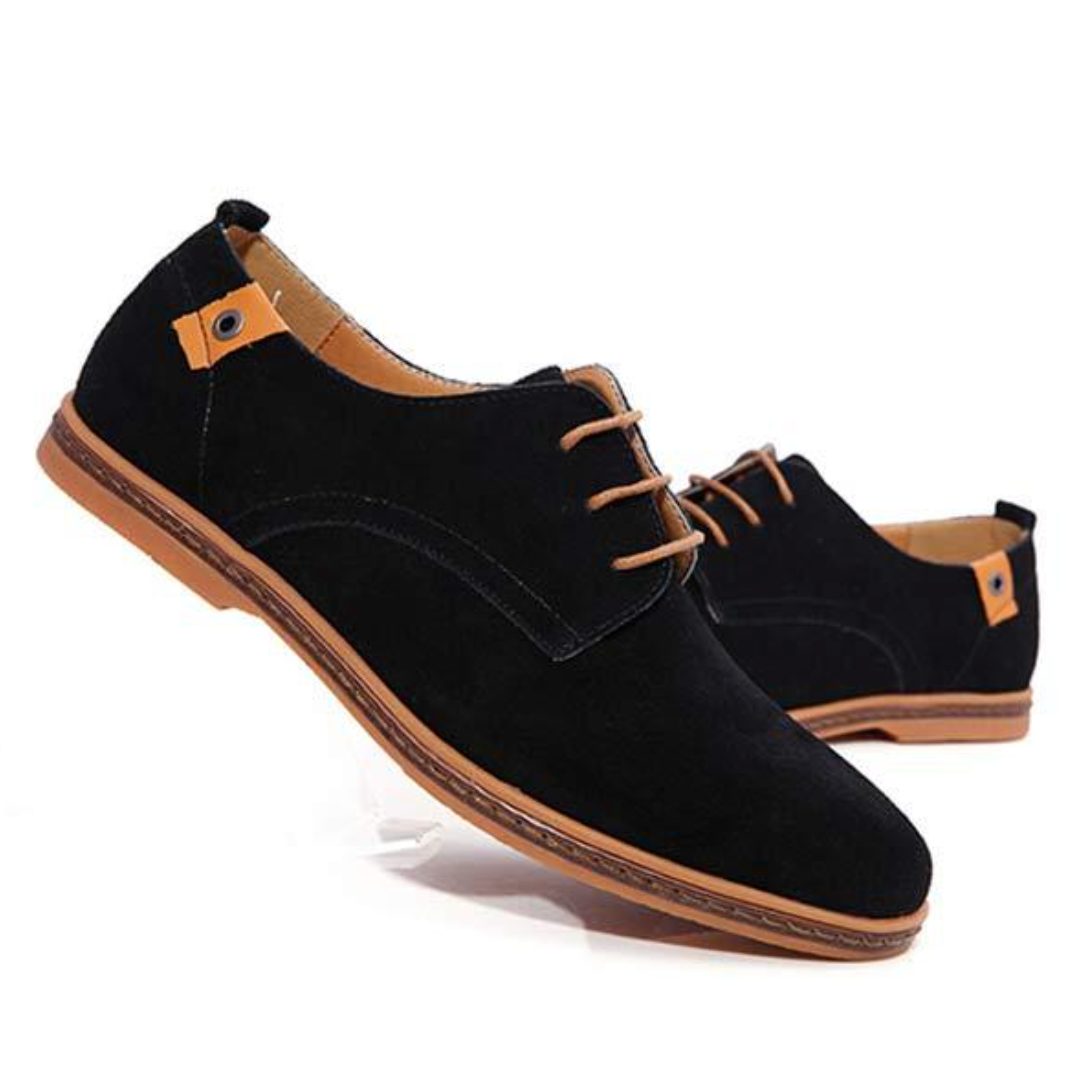 Suede Lace-Up Derby Shoes for Men - Zwart