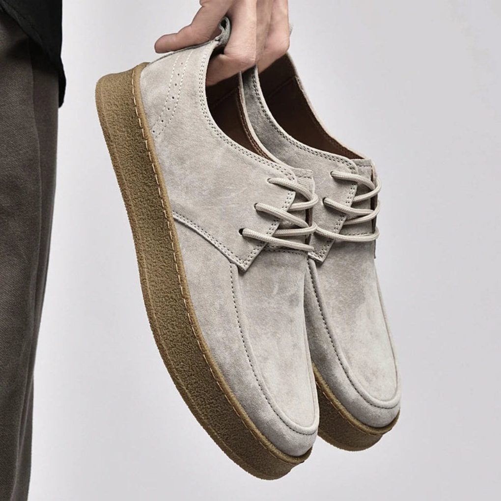 Suede Lace-Up Desert Boots for Men - Beige