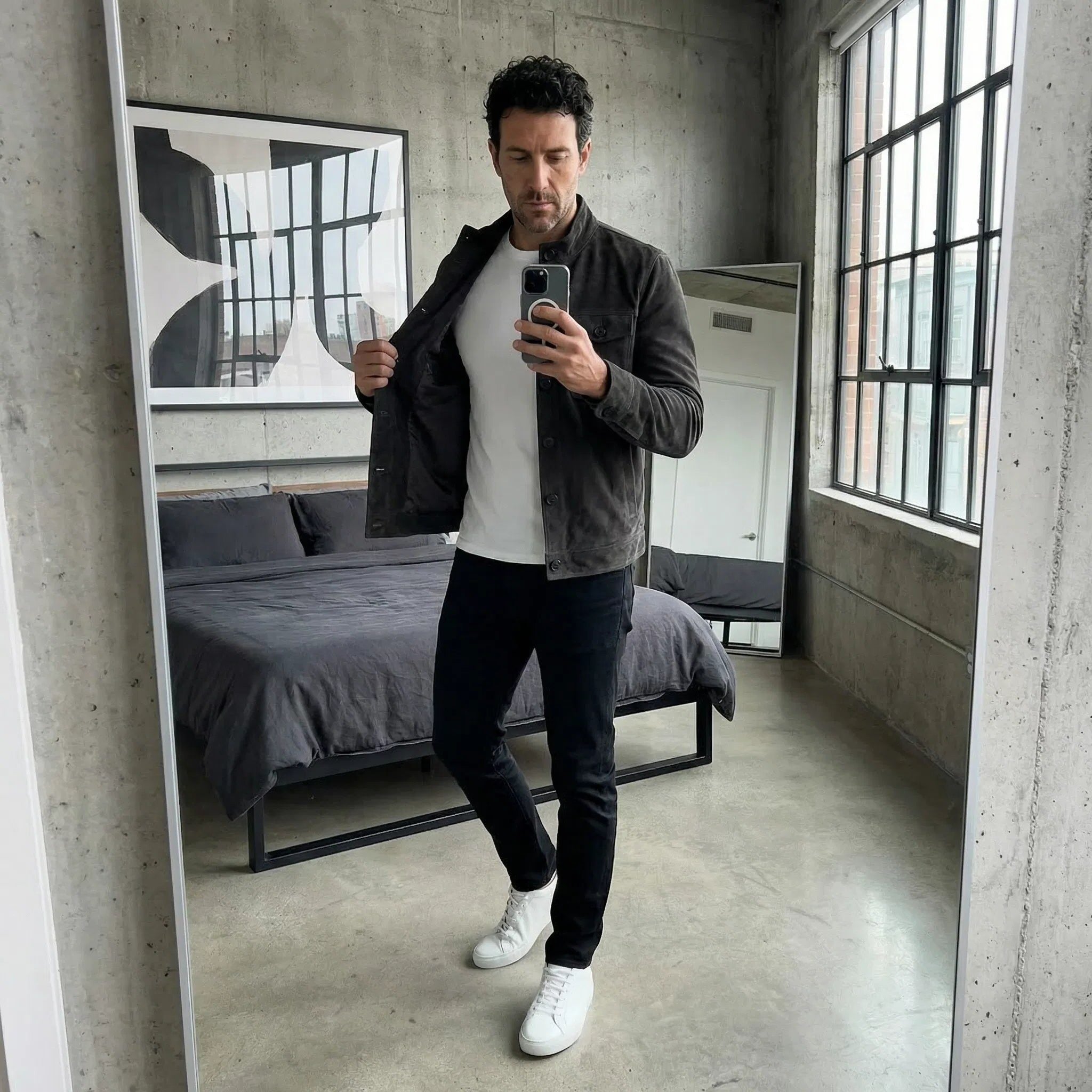 Suede Overshirt with Chest Pockets for Men - View 10