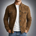 Suede Overshirt with Chest Pockets for Men - Brown