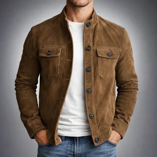 Suede Overshirt with Chest Pockets for Men - Brown