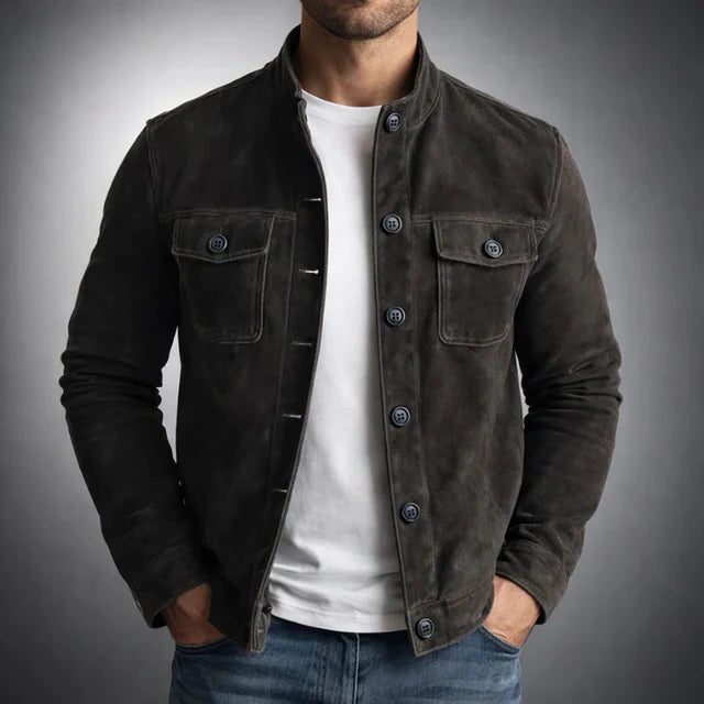 Suede Overshirt with Chest Pockets for Men - Black