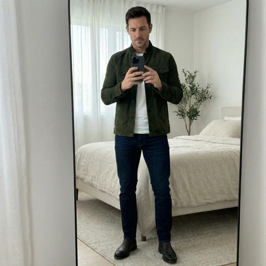 Suede Overshirt with Chest Pockets for Men - View 7