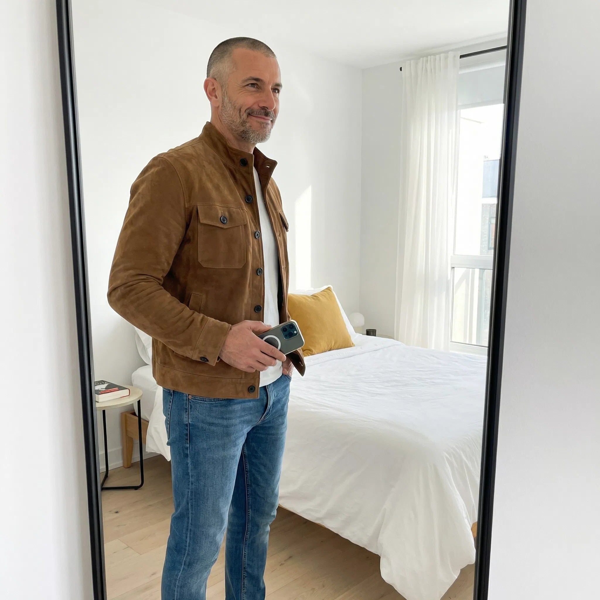 Suede Overshirt with Chest Pockets for Men - View 8