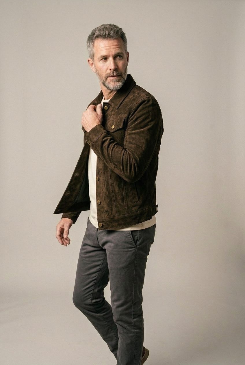Suede Shirt Jacket with Button-Down Closure for Men - View 10