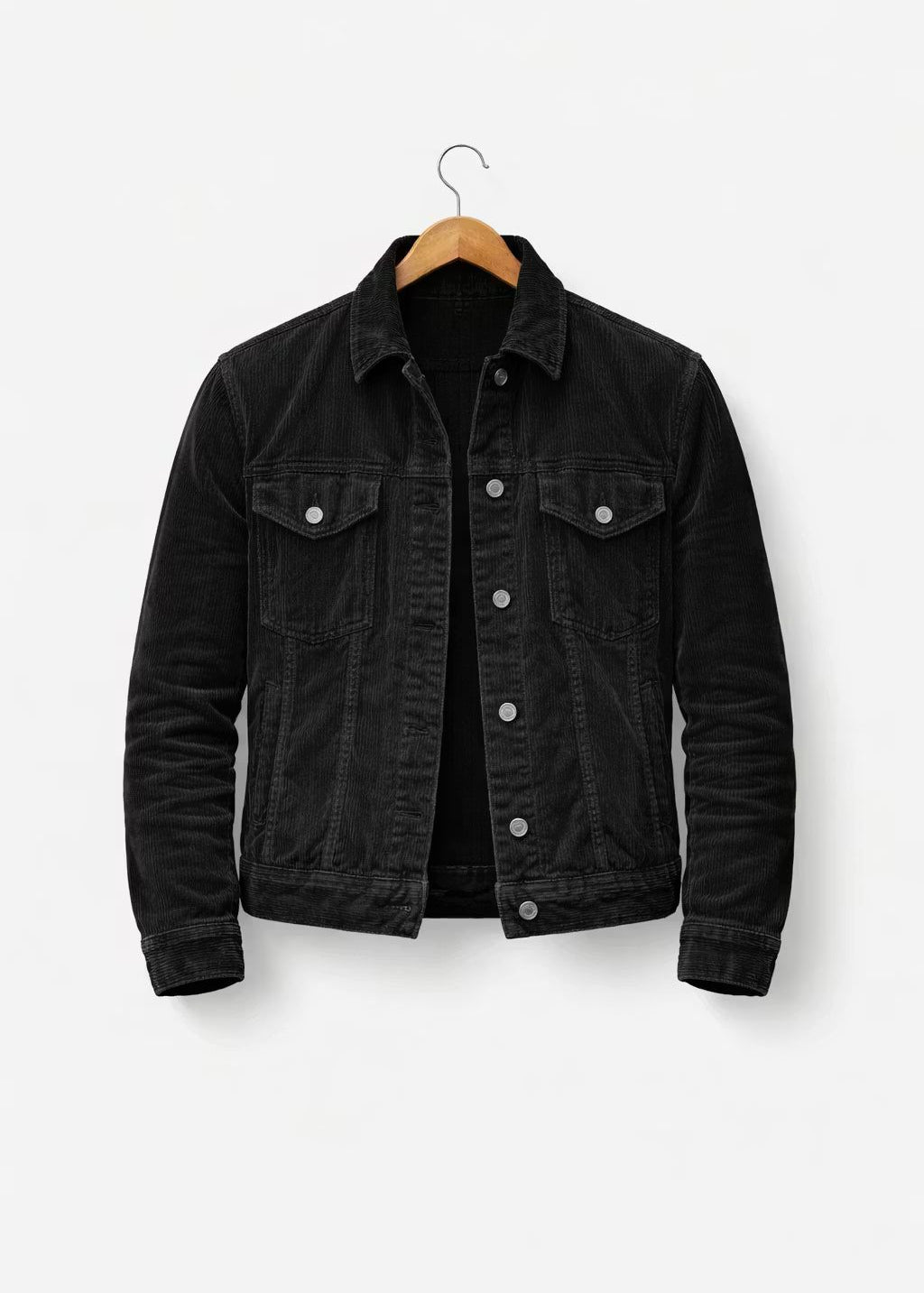 Suede Shirt Jacket with Button-Down Closure for Men - Zwart