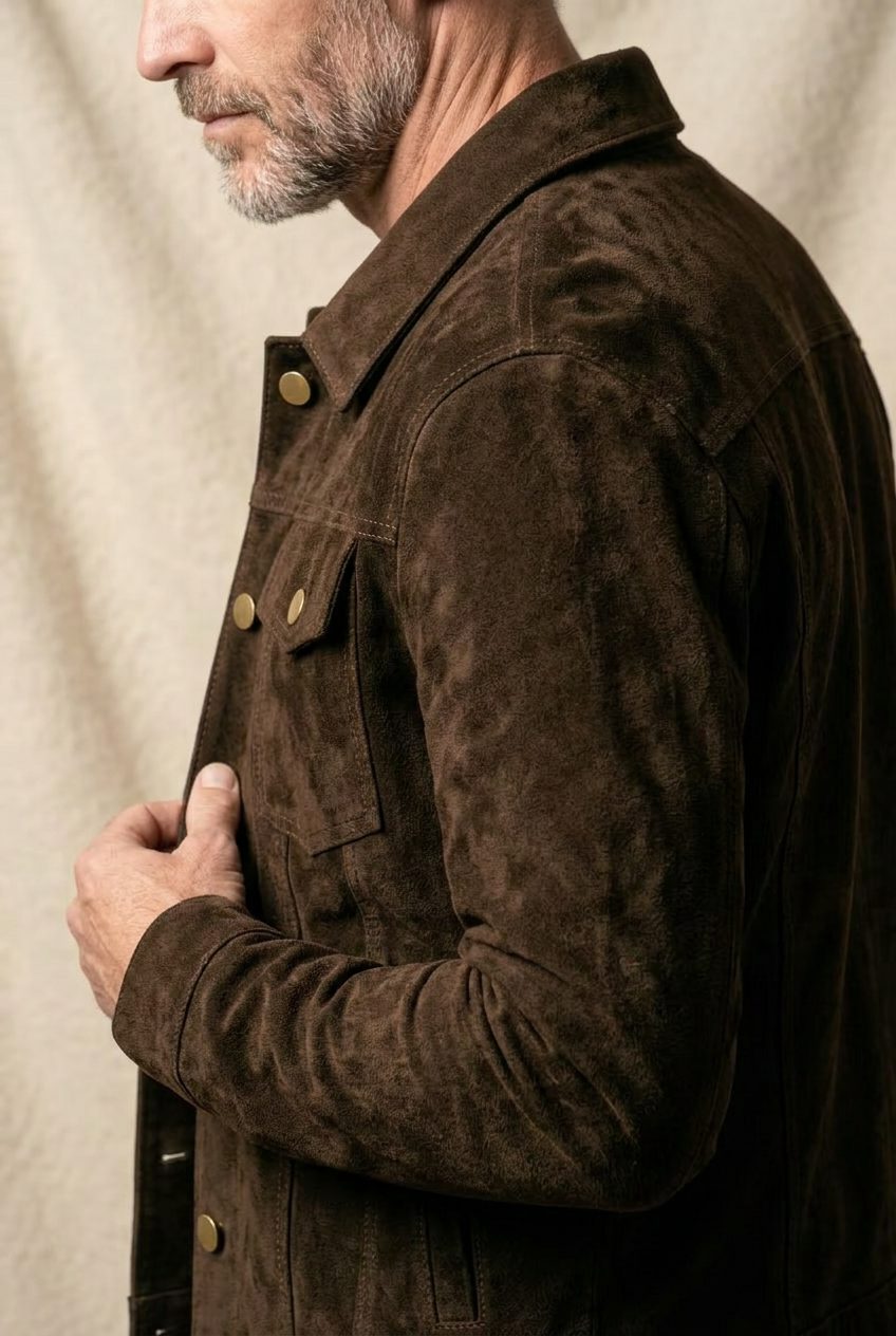 Suede Shirt Jacket with Button-Down Closure for Men - View 4