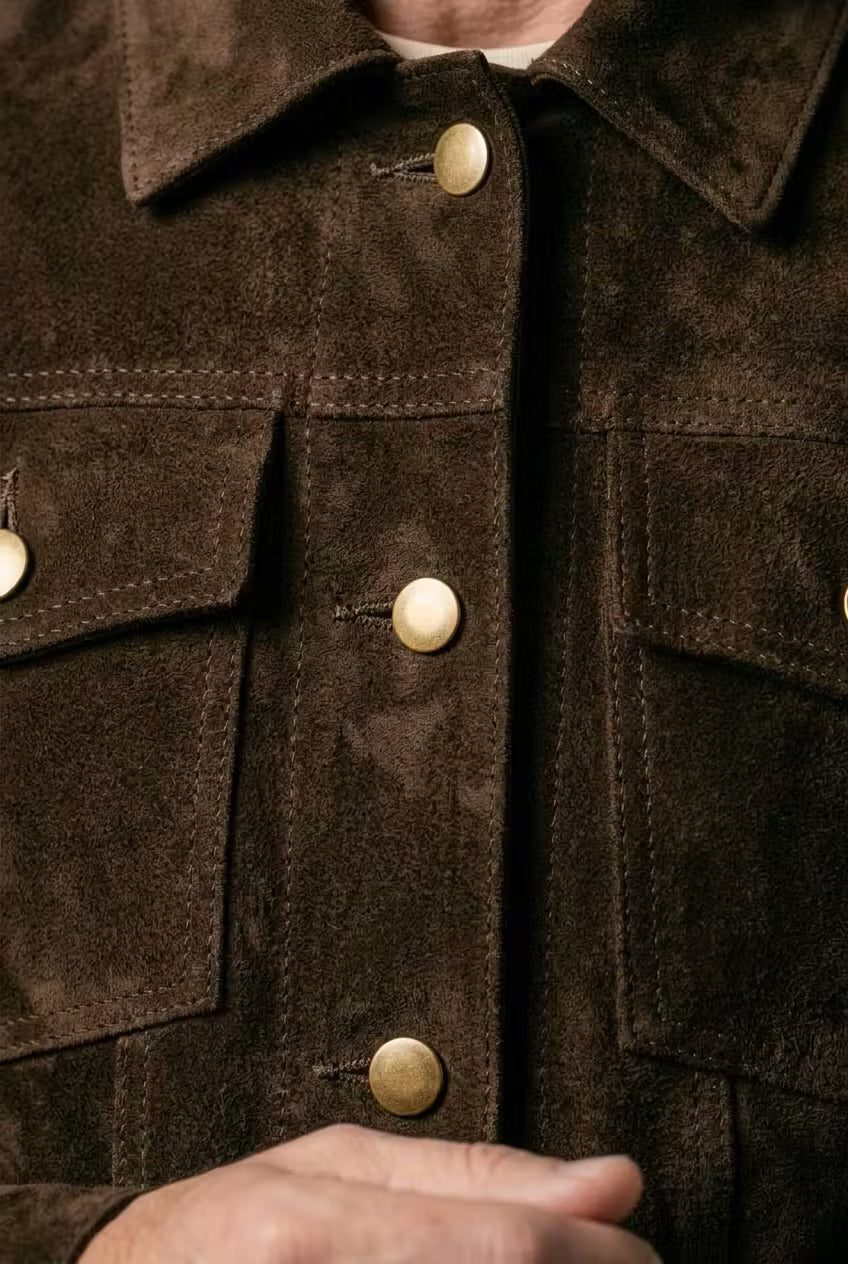 Suede Shirt Jacket with Button-Down Closure for Men - View 5