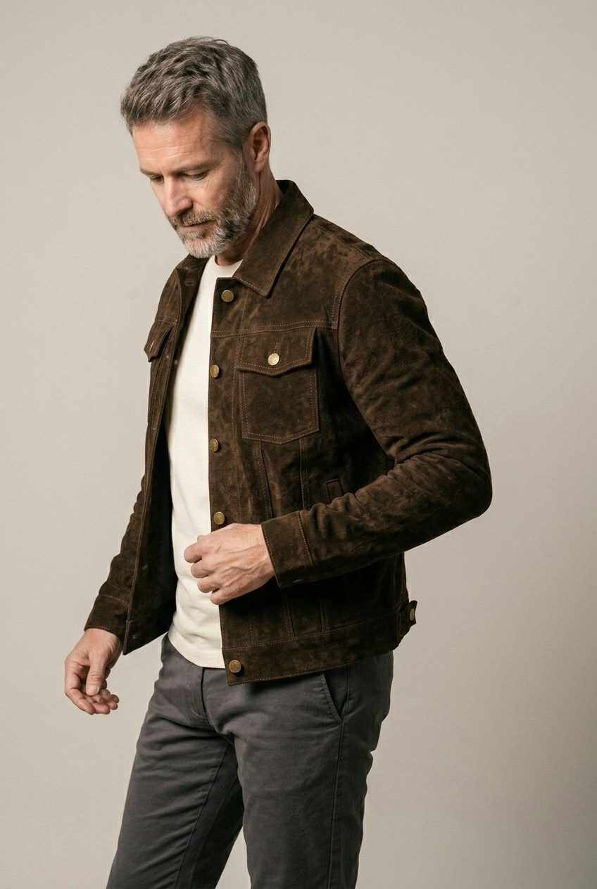 Suede Shirt Jacket with Button-Down Closure for Men - View 6