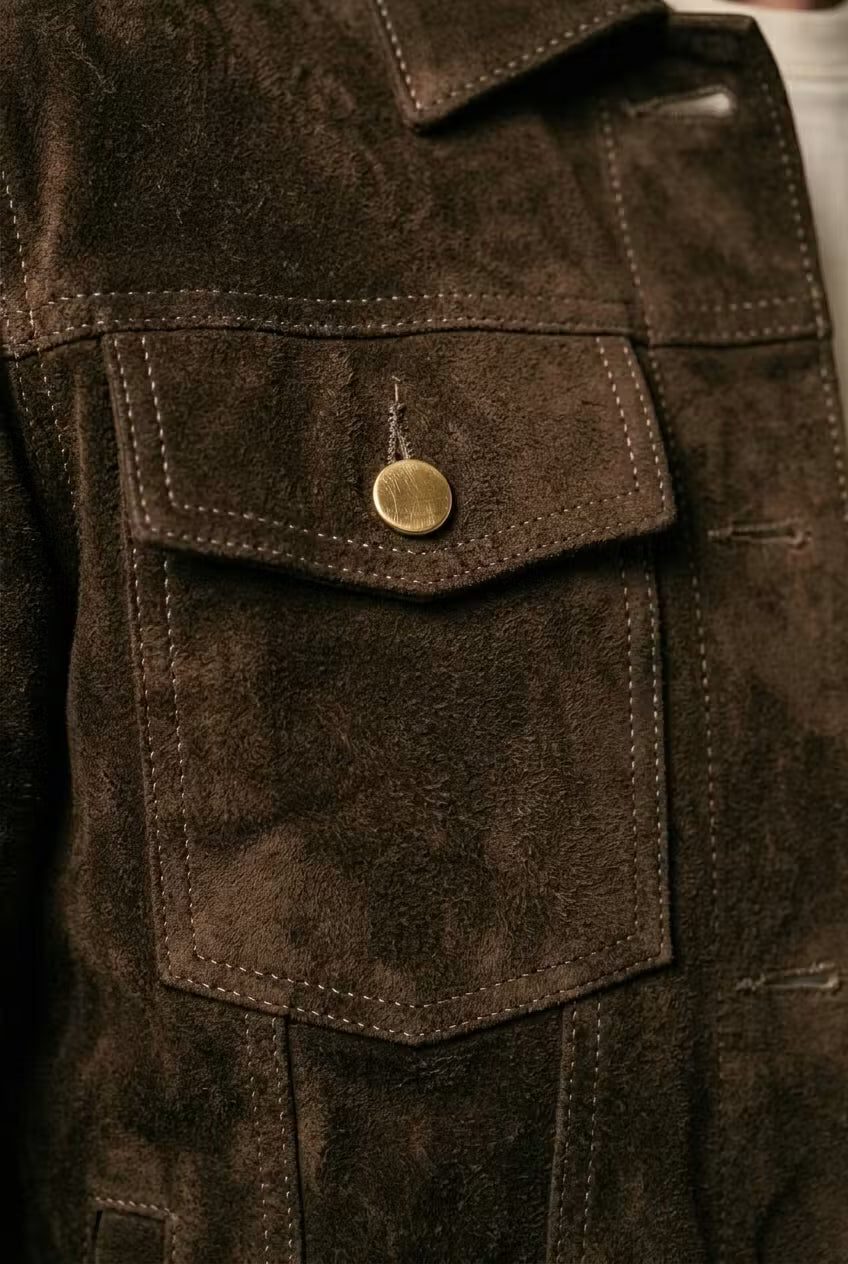 Suede Shirt Jacket with Button-Down Closure for Men - View 7