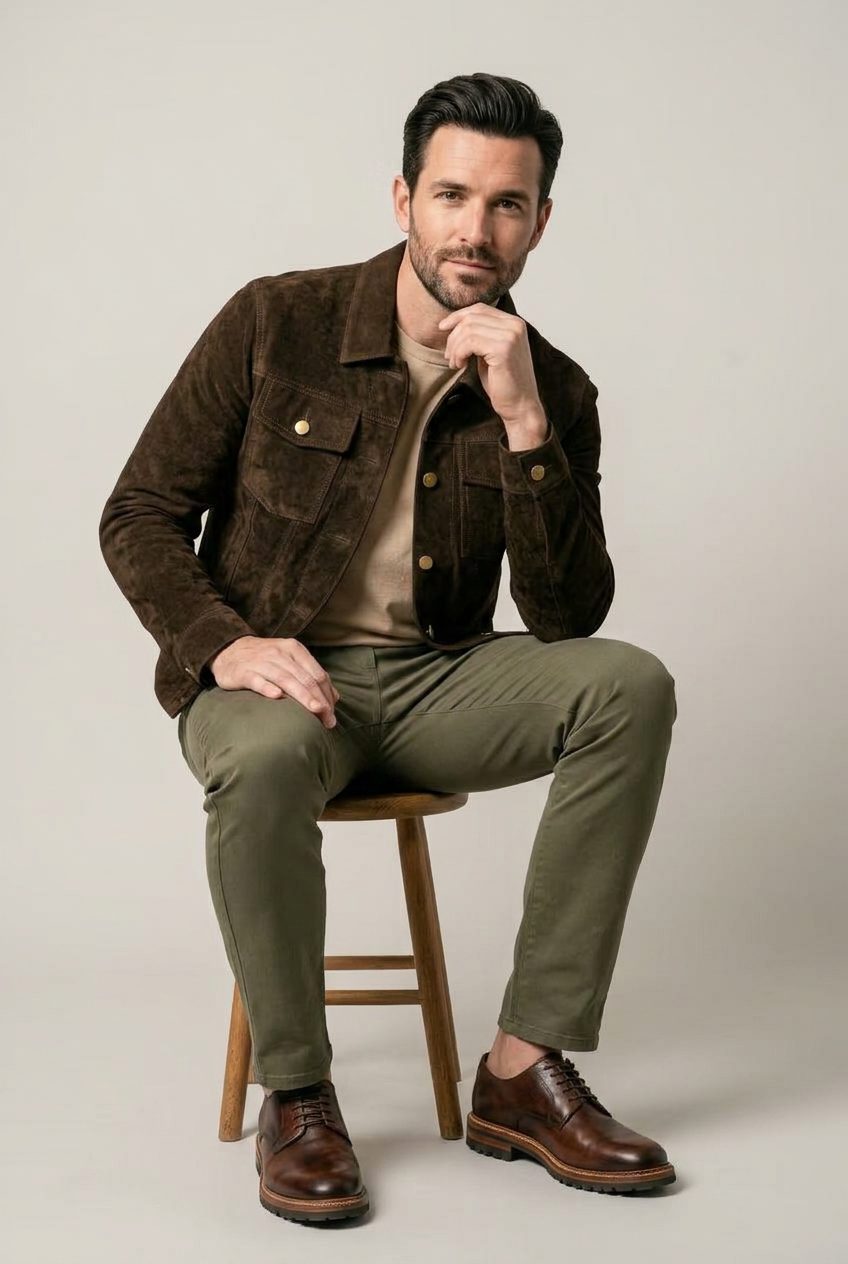 Suede Shirt Jacket with Button-Down Closure for Men - View 8