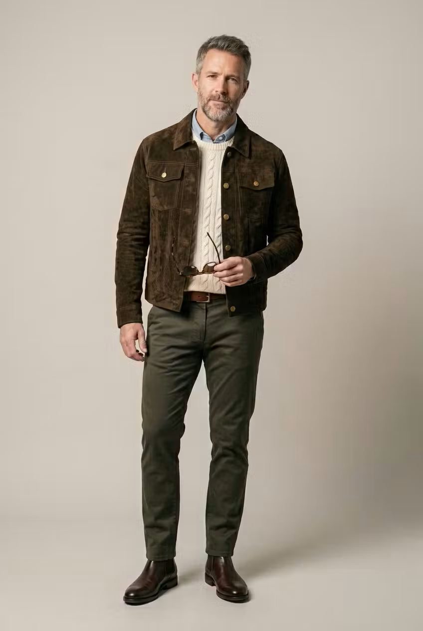 Suede Shirt Jacket with Button-Down Closure for Men - View 9