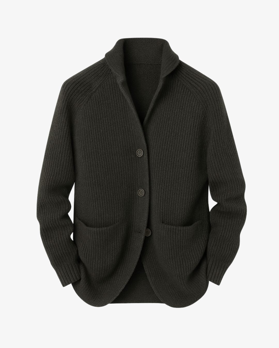 Tailored Button-Front Ribbed Knit Cardigan for Women