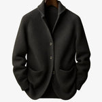 Tailored Button-Front Ribbed Knit Cardigan for Women - Gray