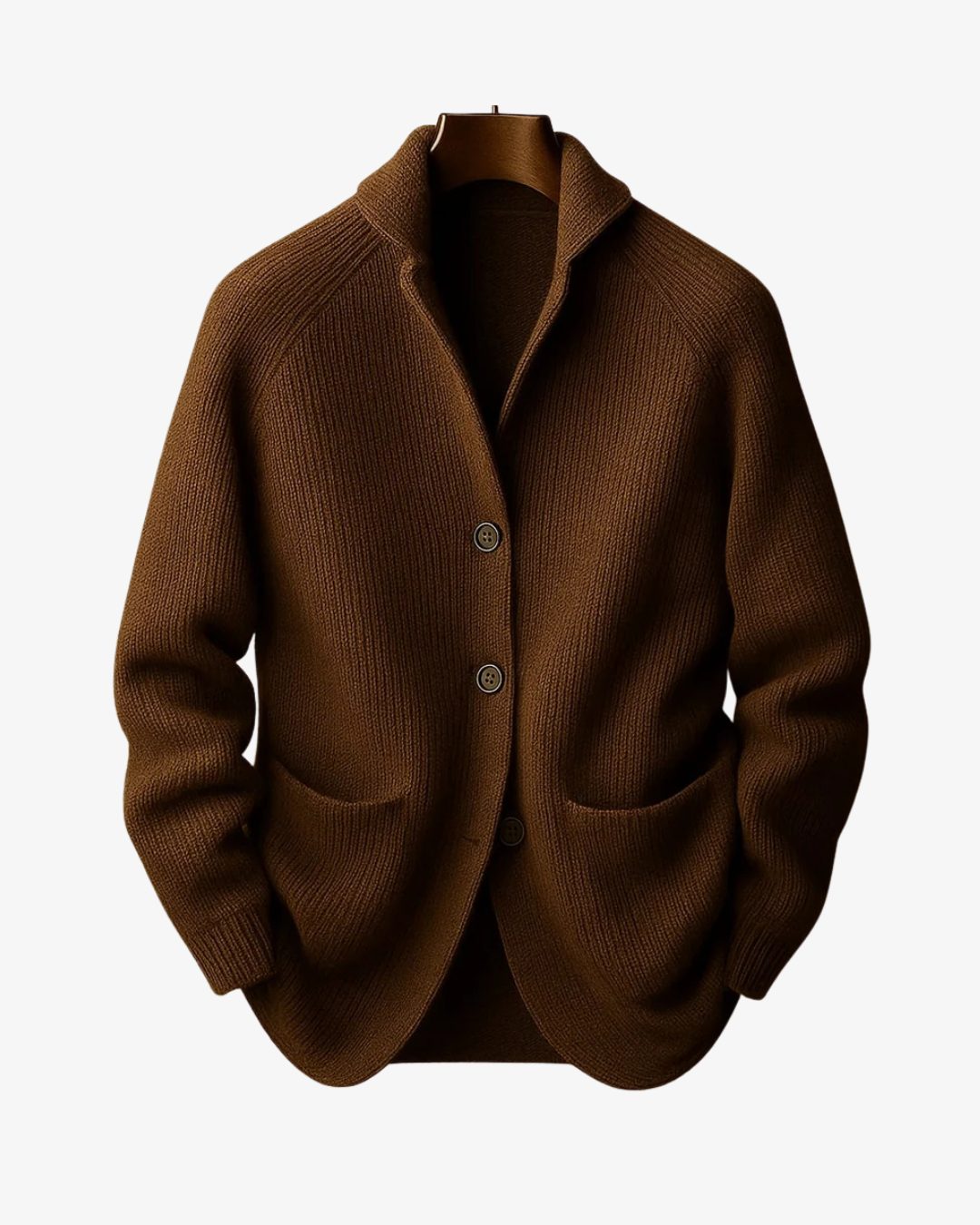 Tailored Button-Front Ribbed Knit Cardigan for Women - Brown