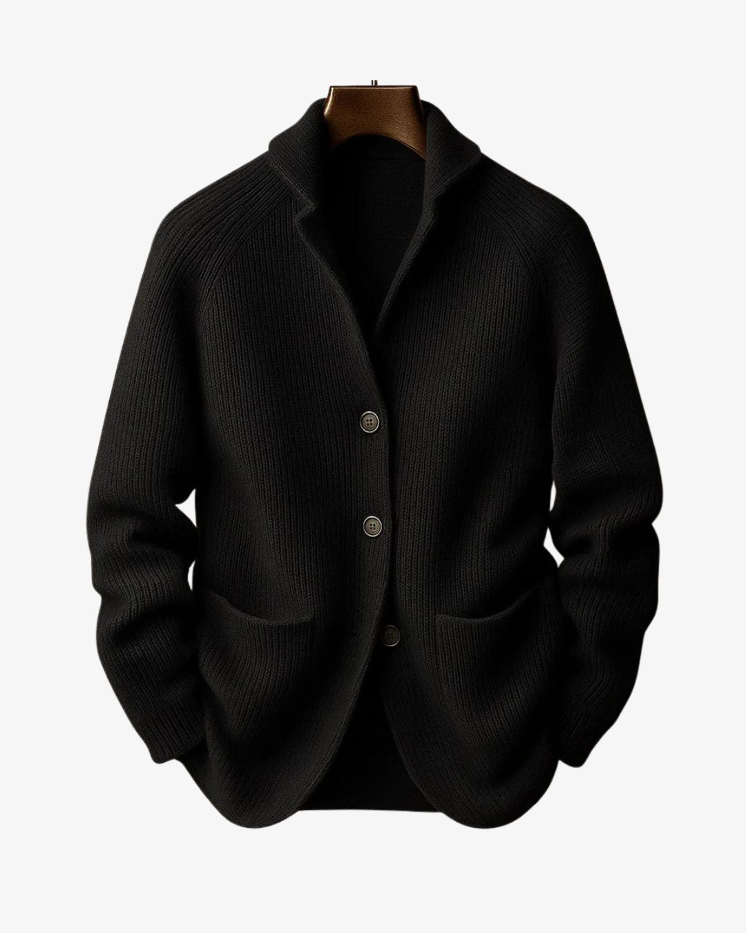 Tailored Button-Front Ribbed Knit Cardigan for Women - Black