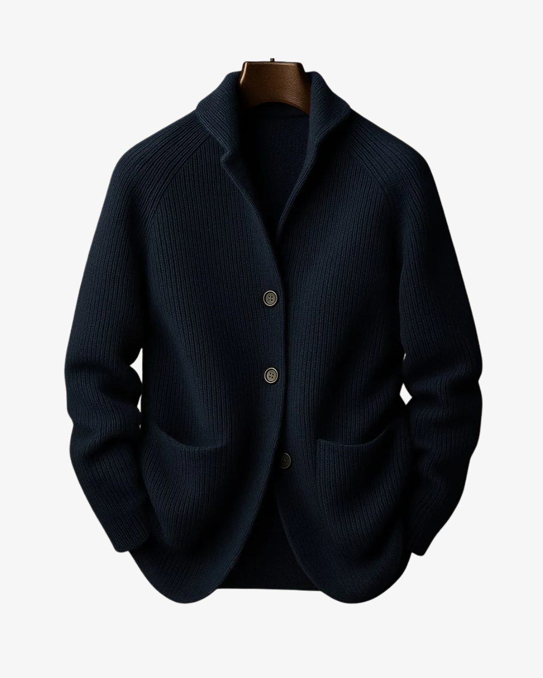 Tailored Button-Front Ribbed Knit Cardigan for Women - Navy