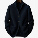 Tailored Button-Front Ribbed Knit Cardigan for Women - Navy