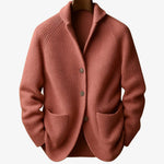 Tailored Button-Front Ribbed Knit Cardigan for Women - Pink