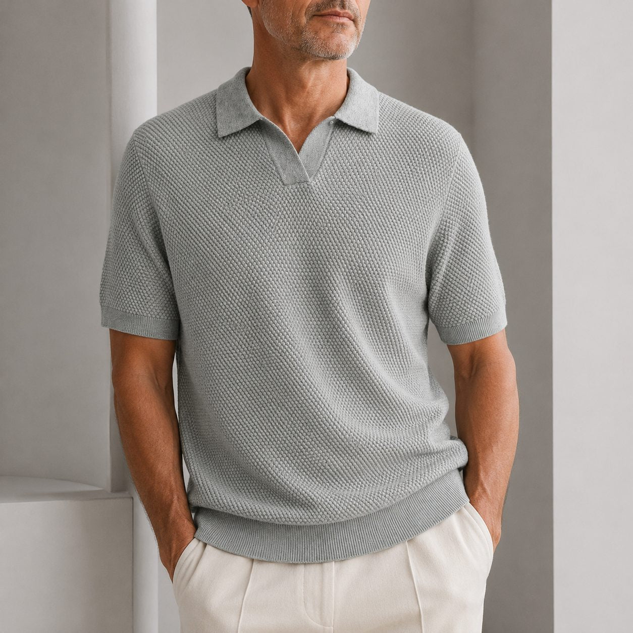 Textured Polo Shirt for Men - Grey