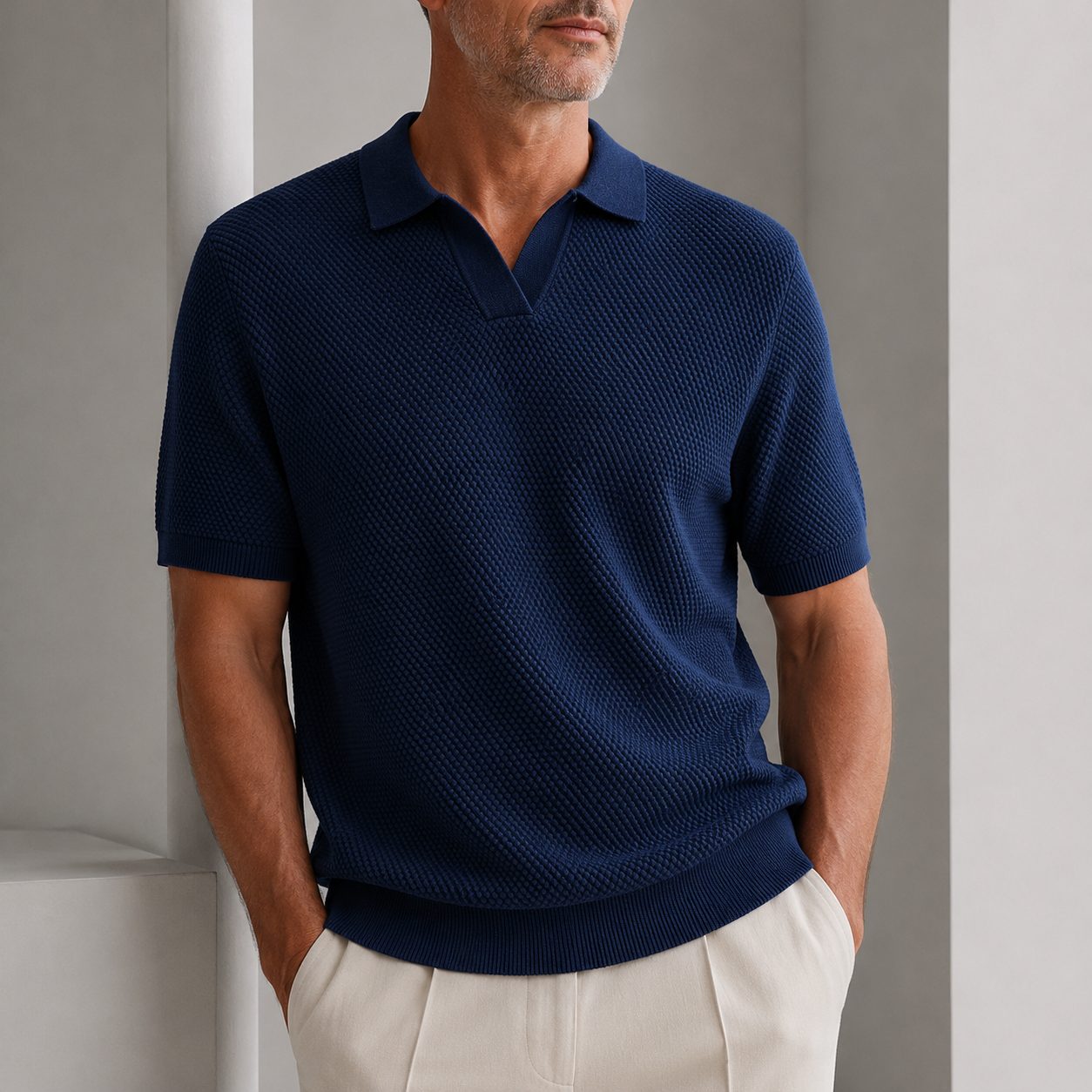 Textured Polo Shirt for Men - Navy Blue
