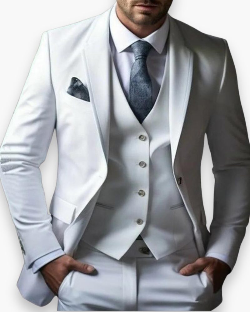 Three-Piece Suit Set with Waistcoat for Men - Weiß