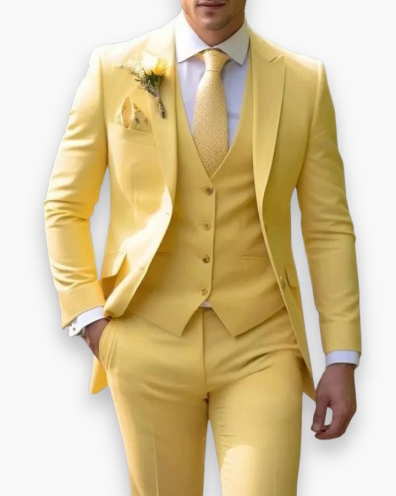 Three-Piece Suit Set with Waistcoat for Men - Gelb